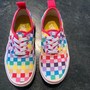 Girls VANS Sneakers Size 1.5 Rainbow Checkered EUC